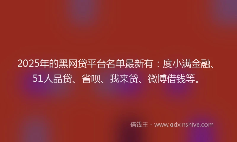 2025年的黑网贷平台名单最新有：度小满金融、51人品贷、省呗、我来贷、微博借钱等。