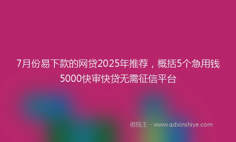7月份易下款的网贷2025年推荐，概括5个急用钱5000快审快贷无需征信平台