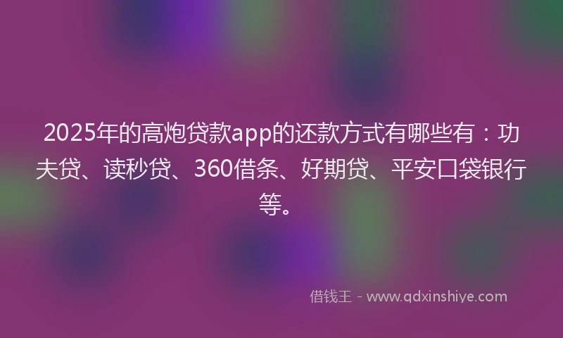 2025年的高炮贷款app的还款方式有哪些有：功夫贷、读秒贷、360借条、好期贷、平安口袋银行等。
