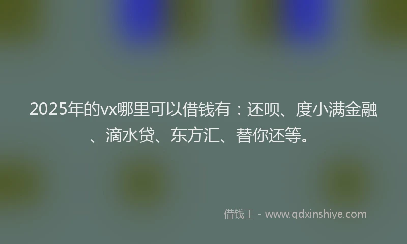 2025年的vx哪里可以借钱有：还呗、度小满金融、滴水贷、东方汇、替你还等。