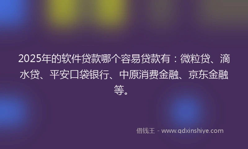2025年的软件贷款哪个容易贷款有：微粒贷、滴水贷、平安口袋银行、中原消费金融、京东金融等。