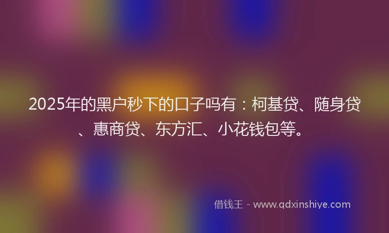 2025年的黑户秒下的口子吗有：柯基贷、随身贷、惠商贷、东方汇、小花钱包等。
