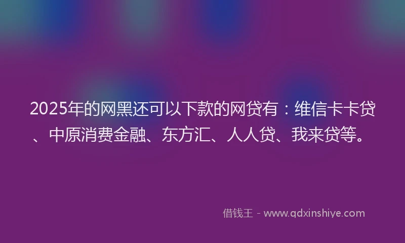 2025年的网黑还可以下款的网贷有：维信卡卡贷、中原消费金融、东方汇、人人贷、我来贷等。