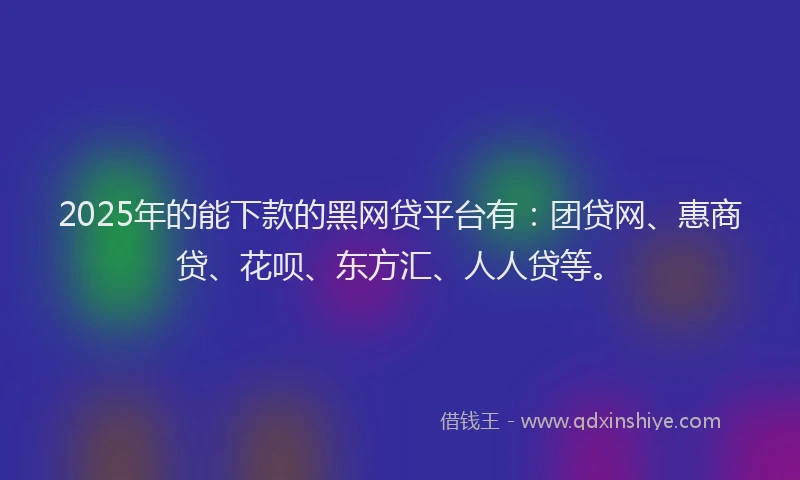2025年的能下款的黑网贷平台有：团贷网、惠商贷、花呗、东方汇、人人贷等。