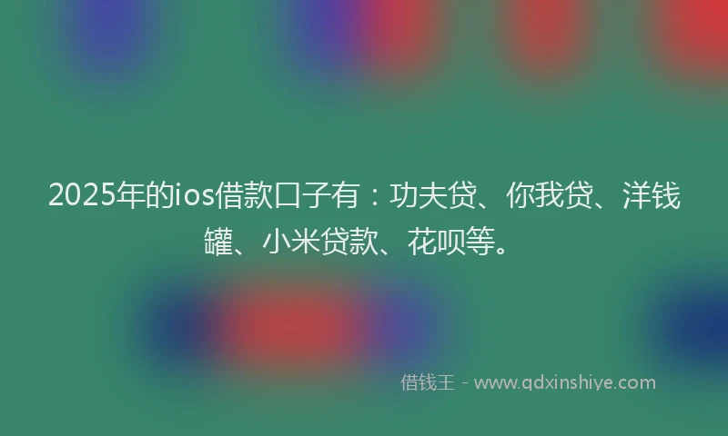 2025年的ios借款口子有：功夫贷、你我贷、洋钱罐、小米贷款、花呗等。
