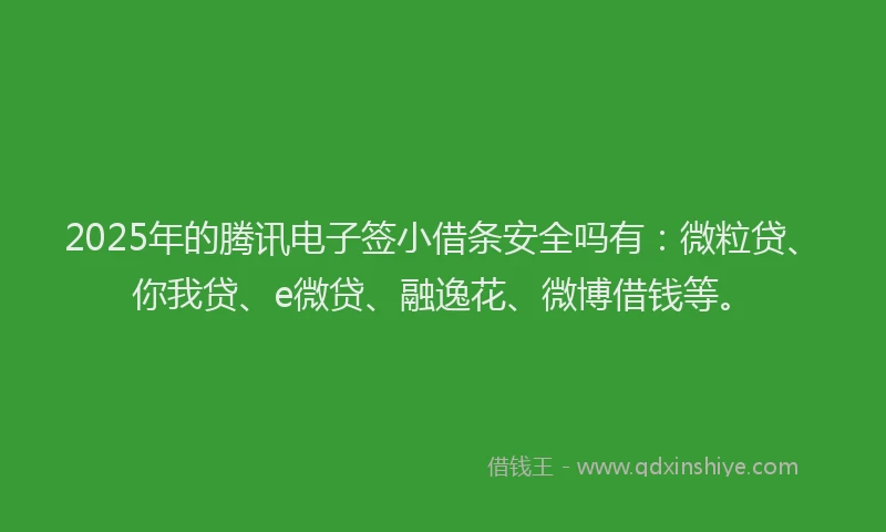2025年的腾讯电子签小借条安全吗有:微粒贷、你我贷、e微贷、融逸花、微博借钱等。