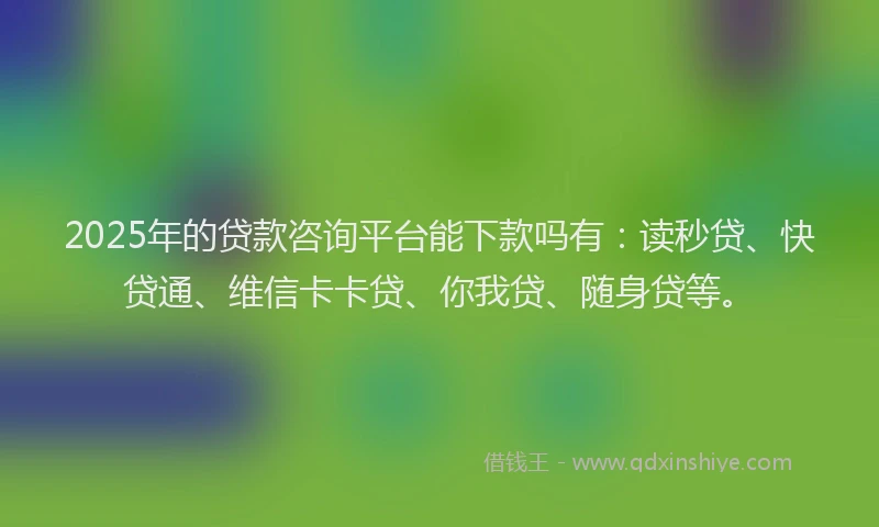 2025年的贷款咨询平台能下款吗有：读秒贷、快贷通、维信卡卡贷、你我贷、随身贷等。