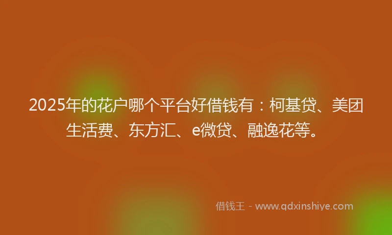 2025年的花户哪个平台好借钱有：柯基贷、美团生活费、东方汇、e微贷、融逸花等。
