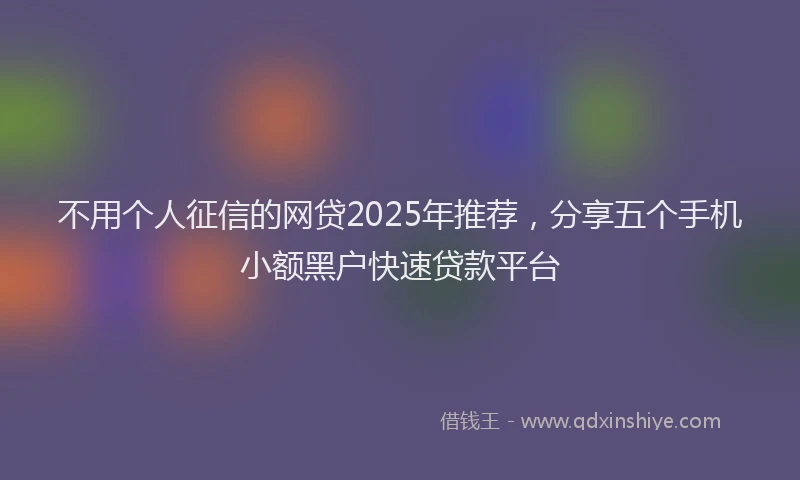 不用个人征信的网贷2025年推荐，分享五个手机小额黑户快速贷款平台