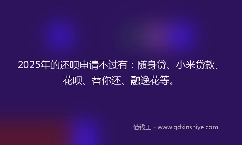2025年的还呗申请不过有：随身贷、小米贷款、花呗、替你还、融逸花等。