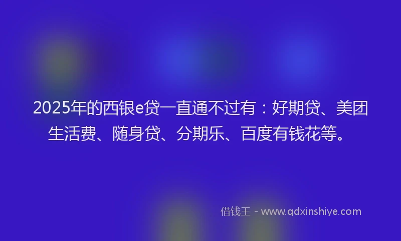 2025年的西银e贷一直通不过有：好期贷、美团生活费、随身贷、分期乐、百度有钱花等。
