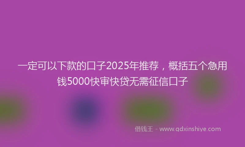 一定可以下款的口子2025年推荐，概括五个急用钱5000快审快贷无需征信口子