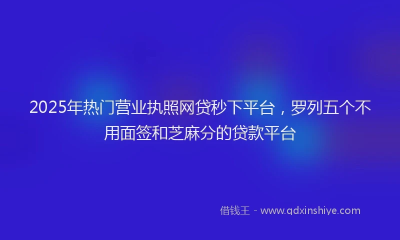 2025年热门营业执照网贷秒下平台，罗列五个不用面签和芝麻分的贷款平台