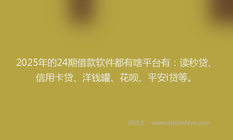 2025年的24期借款软件都有啥平台有：读秒贷、信用卡贷、洋钱罐、花呗、平安i贷等。