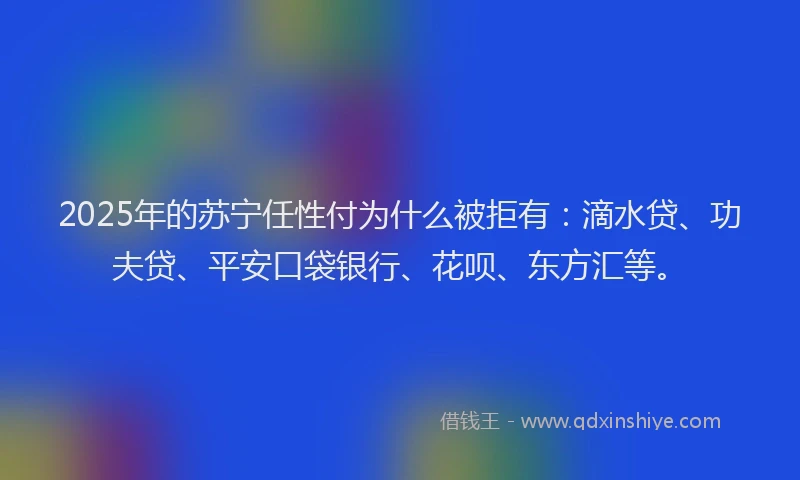 2025年的苏宁任性付为什么被拒有：滴水贷、功夫贷、平安口袋银行、花呗、东方汇等。