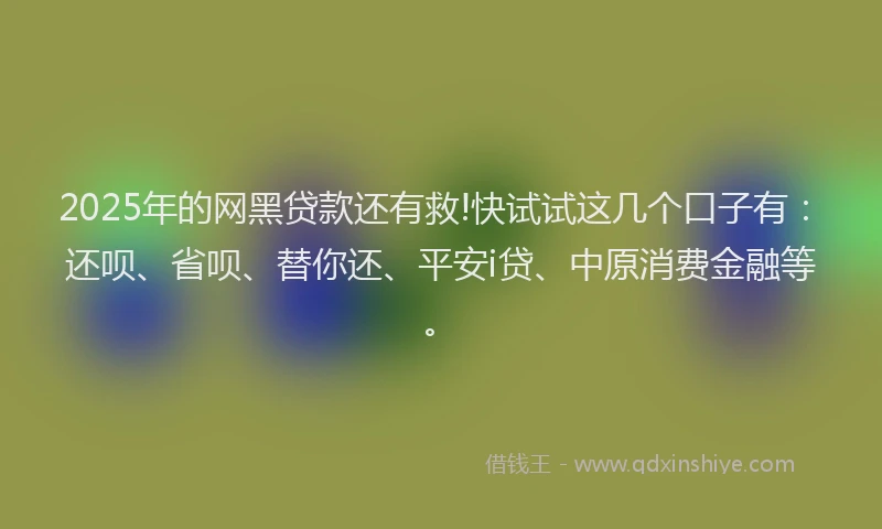 2025年的网黑贷款还有救!快试试这几个口子有：还呗、省呗、替你还、平安i贷、中原消费金融等。