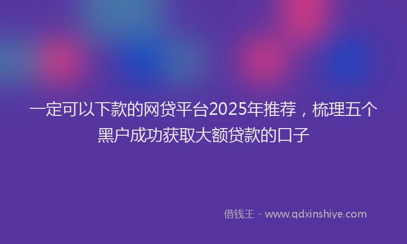 一定可以下款的网贷平台2025年推荐，梳理五个黑户成功获取大额贷款的口子
