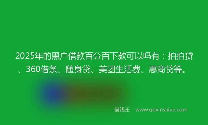 2025年的黑户借款百分百下款可以吗有：拍拍贷、360借条、随身贷、美团生活费、惠商贷等。