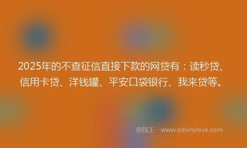 2025年的不查征信直接下款的网贷有：读秒贷、信用卡贷、洋钱罐、平安口袋银行、我来贷等。