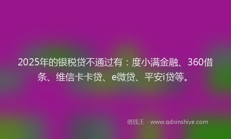 2025年的银税贷不通过有：度小满金融、360借条、维信卡卡贷、e微贷、平安i贷等。