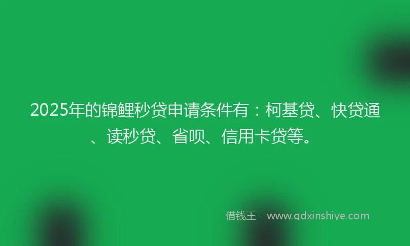 2025年的锦鲤秒贷申请条件有：柯基贷、快贷通、读秒贷、省呗、信用卡贷等。
