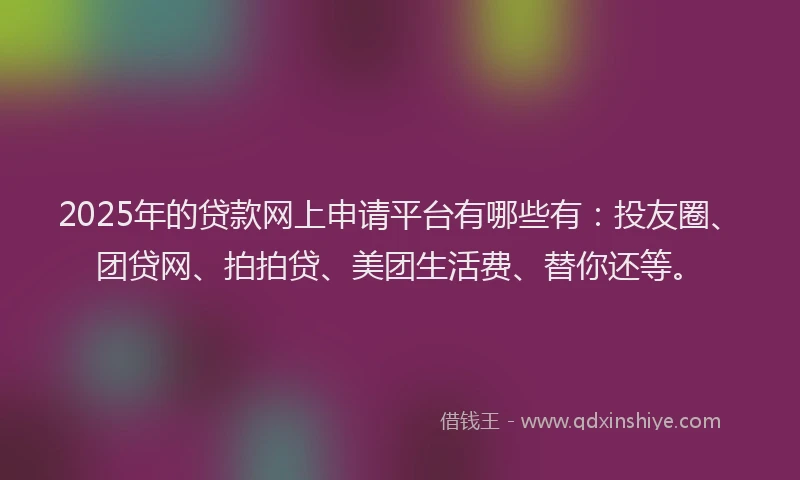 2025年的贷款网上申请平台有哪些有:投友圈、团贷网、拍拍贷、美团生活费、替你还等。