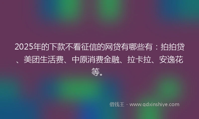 2025年的下款不看征信的网贷有哪些有：拍拍贷、美团生活费、中原消费金融、拉卡拉、安逸花等。