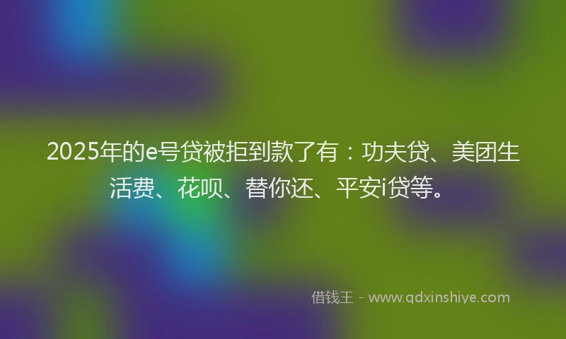 2025年的e号贷被拒到款了有：功夫贷、美团生活费、花呗、替你还、平安i贷等。