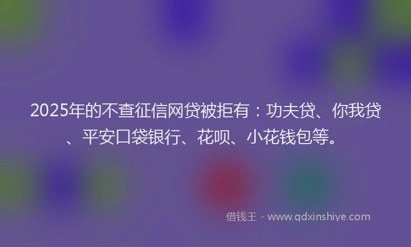2025年的不查征信网贷被拒有：功夫贷、你我贷、平安口袋银行、花呗、小花钱包等。