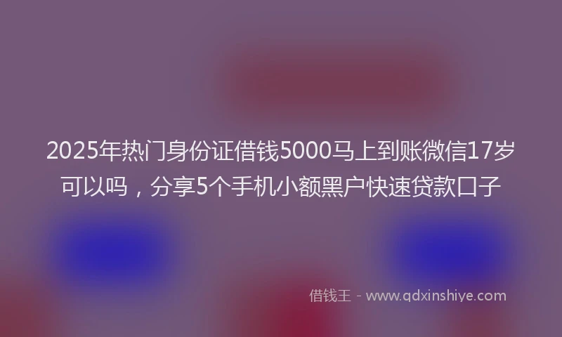 2025年热门身份证借钱5000马上到账微信17岁可以吗，分享5个手机小额黑户快速贷款口子