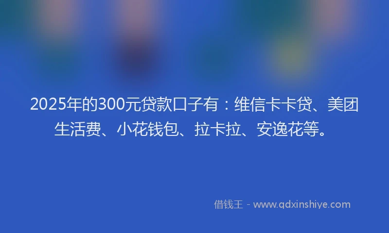 2025年的300元贷款口子有：维信卡卡贷、美团生活费、小花钱包、拉卡拉、安逸花等。