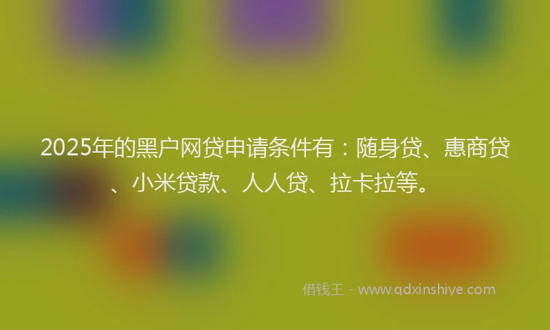 2025年的黑户网贷申请条件有：随身贷、惠商贷、小米贷款、人人贷、拉卡拉等。