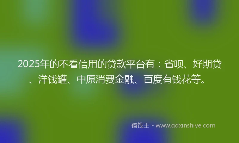 2025年的不看信用的贷款平台有：省呗、好期贷、洋钱罐、中原消费金融、百度有钱花等。
