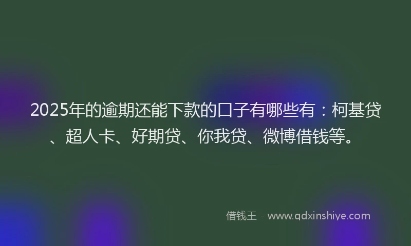 2025年的逾期还能下款的口子有哪些有：柯基贷、超人卡、好期贷、你我贷、微博借钱等。