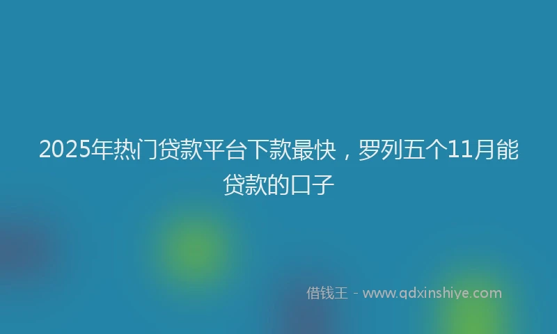 2025年热门贷款平台下款最快，罗列五个11月能贷款的口子