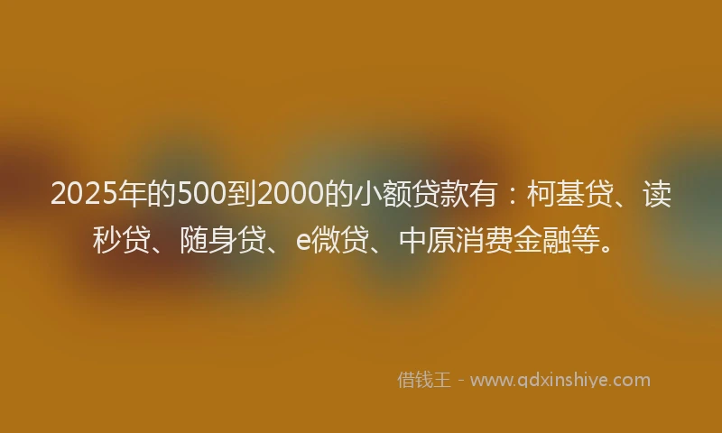 2025年的500到2000的小额贷款有：柯基贷、读秒贷、随身贷、e微贷、中原消费金融等。