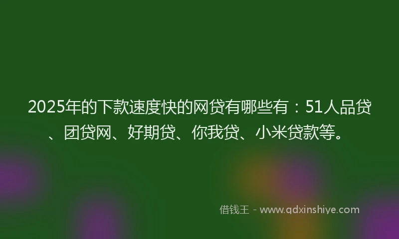 2025年的下款速度快的网贷有哪些有：51人品贷、团贷网、好期贷、你我贷、小米贷款等。