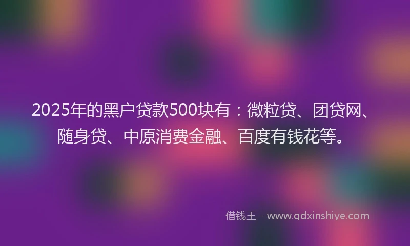 2025年的黑户贷款500块有：微粒贷、团贷网、随身贷、中原消费金融、百度有钱花等。