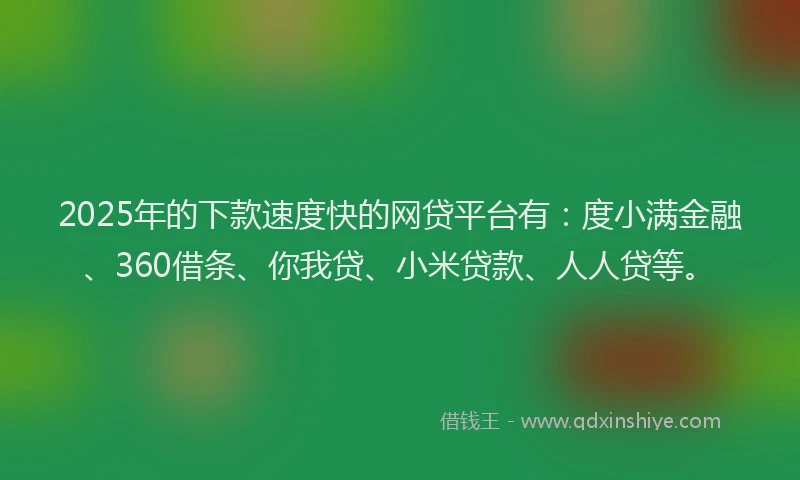 2025年的下款速度快的网贷平台有：度小满金融、360借条、你我贷、小米贷款、人人贷等。