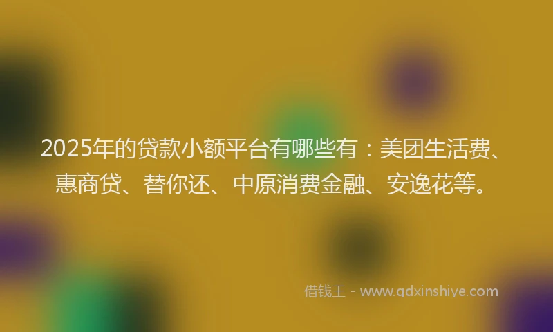 2025年的贷款小额平台有哪些有：美团生活费、惠商贷、替你还、中原消费金融、安逸花等。
