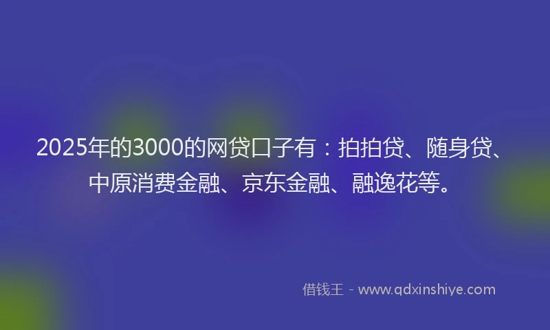 2025年的3000的网贷口子有：拍拍贷、随身贷、中原消费金融、京东金融、融逸花等。
