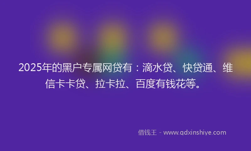 2025年的黑户专属网贷有：滴水贷、快贷通、维信卡卡贷、拉卡拉、百度有钱花等。