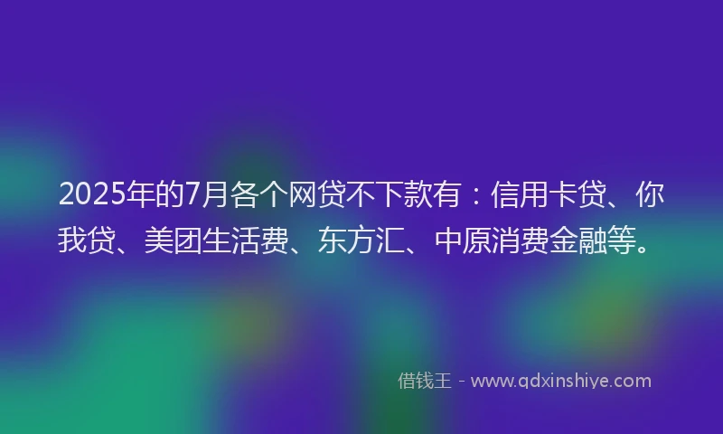 2025年的7月各个网贷不下款有：信用卡贷、你我贷、美团生活费、东方汇、中原消费金融等。