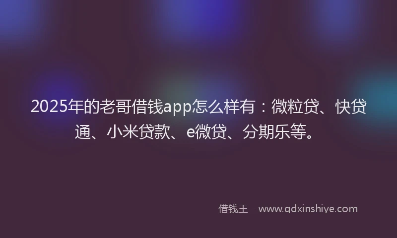 2025年的老哥借钱app怎么样有：微粒贷、快贷通、小米贷款、e微贷、分期乐等。