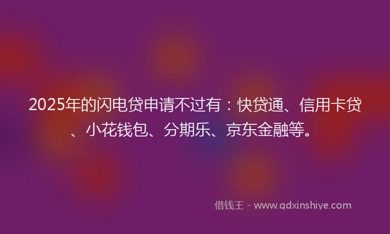 2025年的闪电贷申请不过有：快贷通、信用卡贷、小花钱包、分期乐、京东金融等。