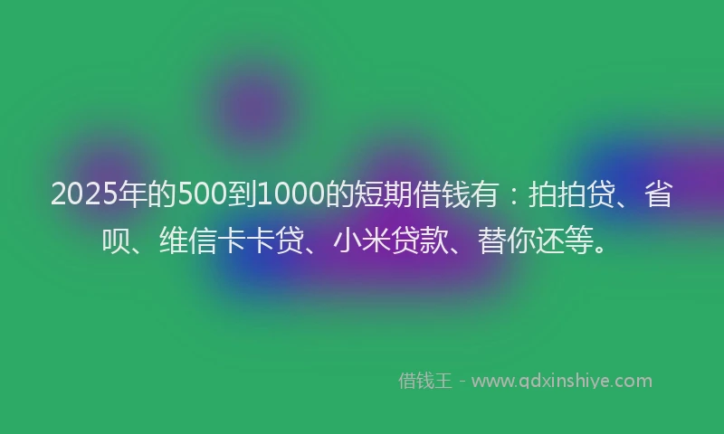 2025年的500到1000的短期借钱有：拍拍贷、省呗、维信卡卡贷、小米贷款、替你还等。