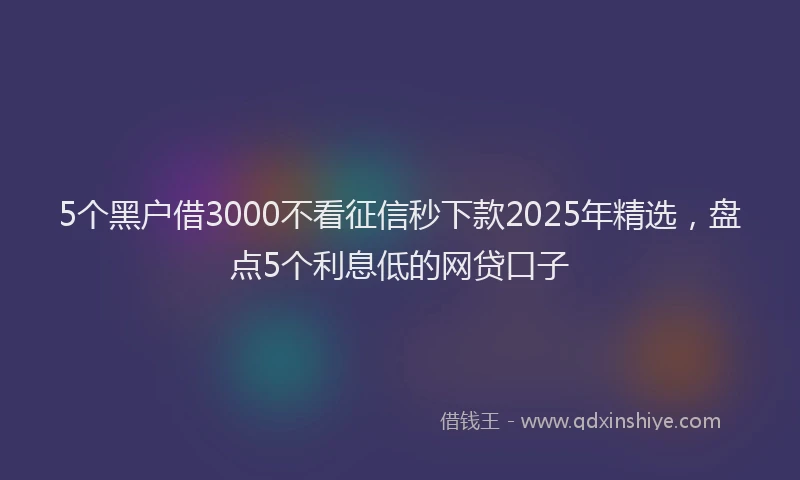 5个黑户借3000不看征信秒下款2025年精选，盘点5个利息低的网贷口子