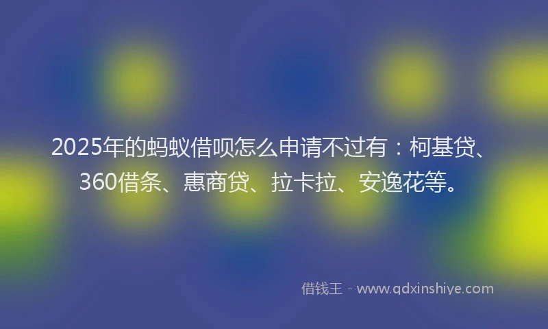 2025年的蚂蚁借呗怎么申请不过有：柯基贷、360借条、惠商贷、拉卡拉、安逸花等。
