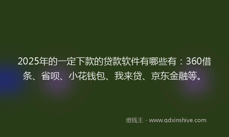 2025年的一定下款的贷款软件有哪些有：360借条、省呗、小花钱包、我来贷、京东金融等。