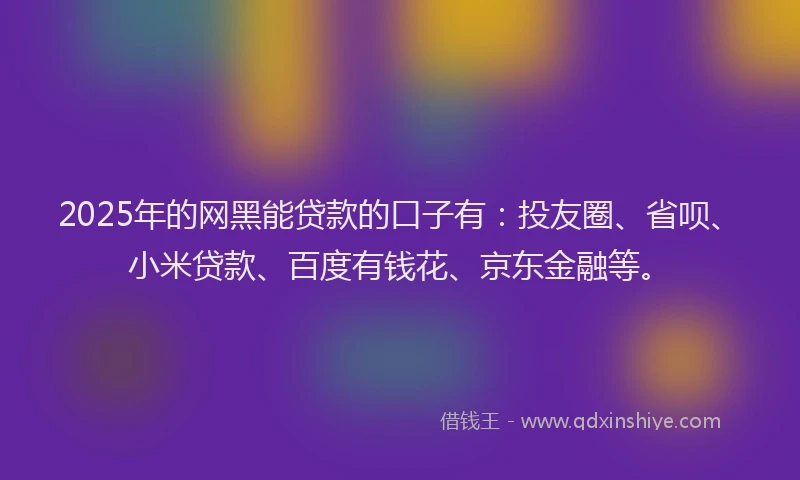2025年的网黑能贷款的口子有：投友圈、省呗、小米贷款、百度有钱花、京东金融等。